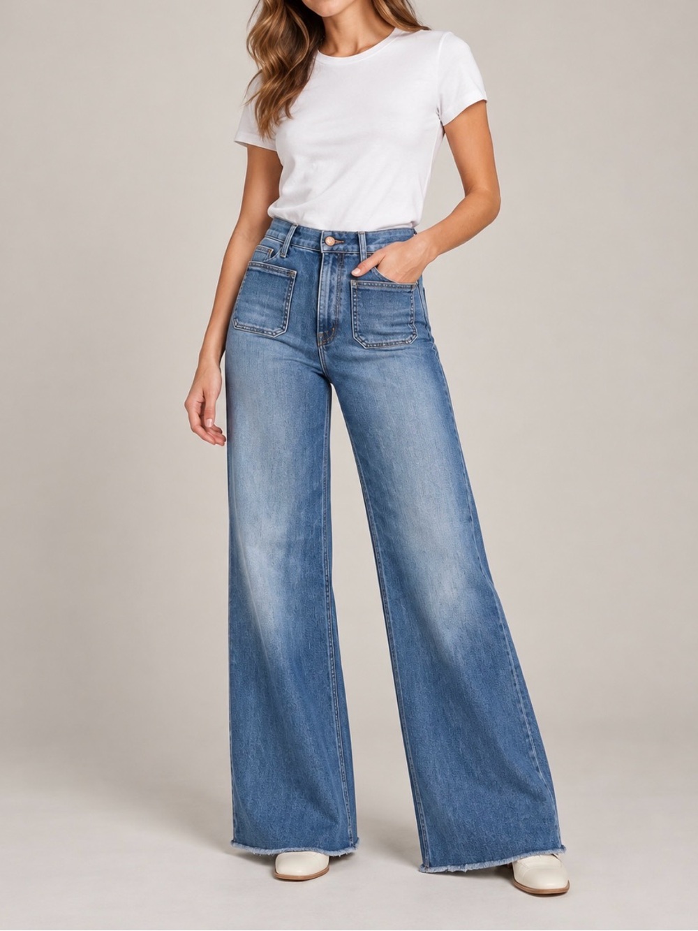MOTHER Wide-Leg High-Rise Jeans in Light Blue Denim